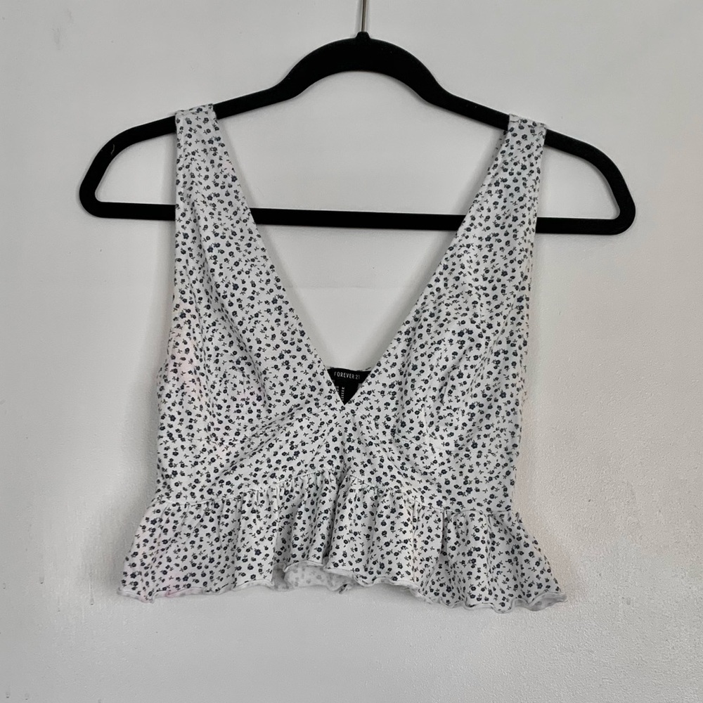 Blue flower cropped tank top